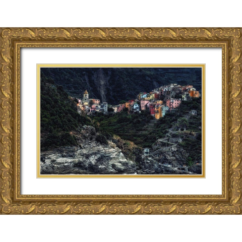 Village  -On The Rocks- Gold Ornate Wood Framed Art Print with Double Matting by Flour, Piet