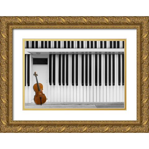 Cello At The Door Gold Ornate Wood Framed Art Print with Double Matting by Hammer, Jacqueline