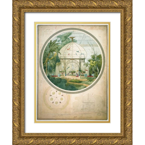 Aviary in a Wintergarden Gold Ornate Wood Framed Art Print with Double Matting by Chancel, Adrien