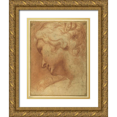 The Head of a Young Woman  Gold Ornate Wood Framed Art Print with Double Matting by Caracci, Agostino