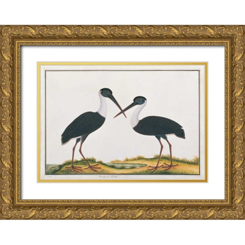Bangou Eatan, Crane Gold Ornate Wood Framed Art Print with Double Matting by Anonymous