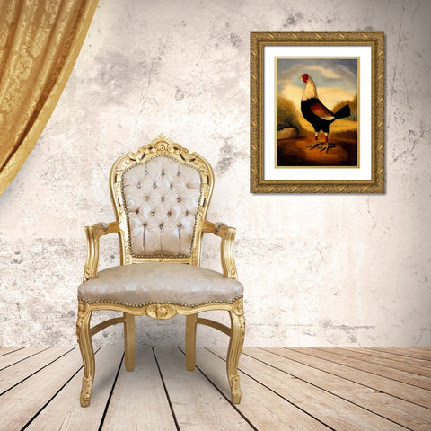 First Fighting Cock Gold Ornate Wood Framed Art Print with Double Matting by Churchill, Alexandra