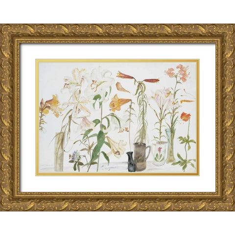 Lilies and Passion Flower Gold Ornate Wood Framed Art Print with Double Matting by Blackadder, Elizabeth