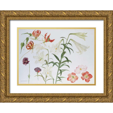 Lilies and Begonias Gold Ornate Wood Framed Art Print with Double Matting by Blackadder, Elizabeth