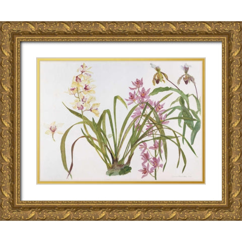Orchids, Paphiopedilum and Cymbidium Gold Ornate Wood Framed Art Print with Double Matting by Blackadder, Elizabeth