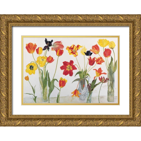 Red and Yellow Tulips Gold Ornate Wood Framed Art Print with Double Matting by Blackadder, Elizabeth