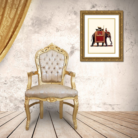 Indian Ceremonial Elephant- Red Gold Ornate Wood Framed Art Print with Double Matting by Anonymous