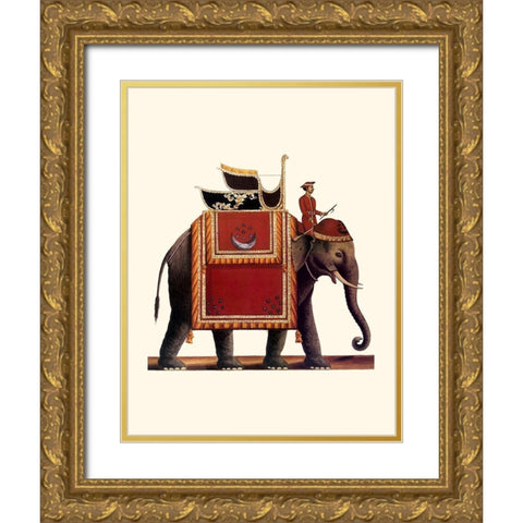 Indian Ceremonial Elephant- Red Gold Ornate Wood Framed Art Print with Double Matting by Anonymous