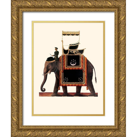 Indian Ceremonial Elephant- Black Gold Ornate Wood Framed Art Print with Double Matting by Anonymous
