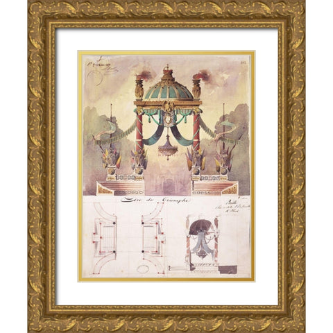 Arc de Triomphe, Design Gold Ornate Wood Framed Art Print with Double Matting by Boitte, Francois Philippe