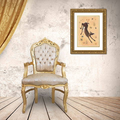 Black Deer-Doe-Indian Animals Gold Ornate Wood Framed Art Print with Double Matting by Gynn, Fran