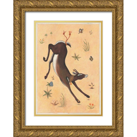Black Deer-Doe-Indian Animals Gold Ornate Wood Framed Art Print with Double Matting by Gynn, Fran