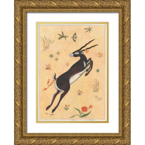 Black Deer-Buck-Indian Animals Gold Ornate Wood Framed Art Print with Double Matting by Gynn, Fran
