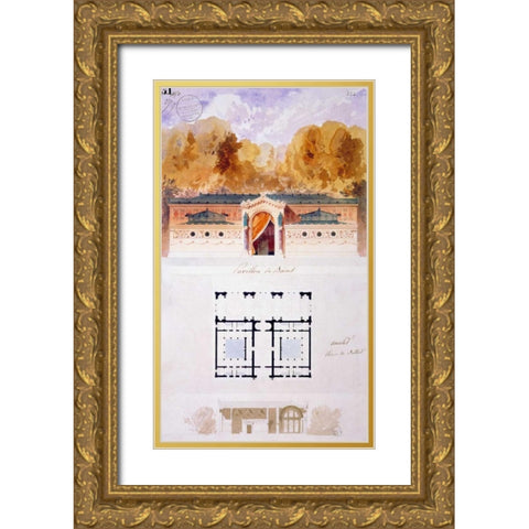 Bathing Pavilion Gold Ornate Wood Framed Art Print with Double Matting by Ancelet, Gabrielle-August