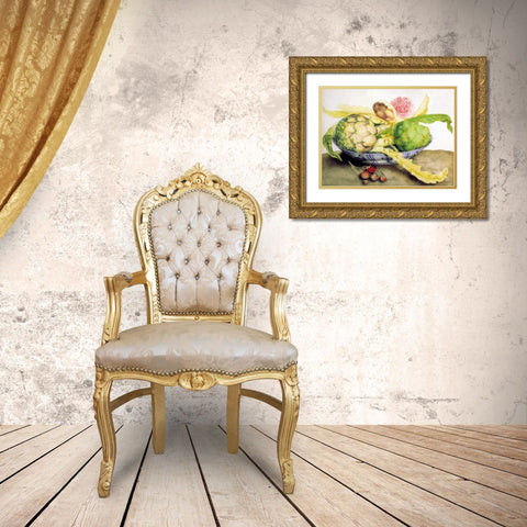 Artichoke, Rose andStrawberries Gold Ornate Wood Framed Art Print with Double Matting by Garzoni, Giovanna