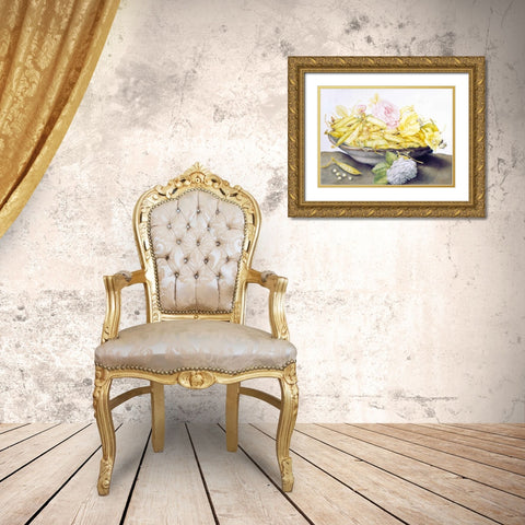 Bowl with Peas Gold Ornate Wood Framed Art Print with Double Matting by Garzoni, Giovanna