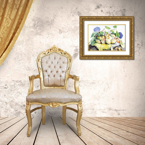 Dish of Plums, Jasmine and Walnuts Gold Ornate Wood Framed Art Print with Double Matting by Garzoni, Giovanna