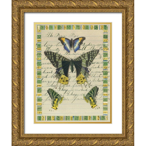 Butterfly Collage, Peace Pipe Gold Ornate Wood Framed Art Print with Double Matting by Gould-Porter, William
