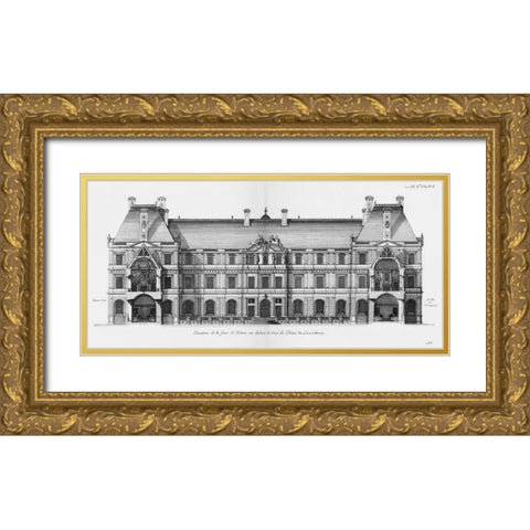 Palais du Luxembourg, Elevation- Garden Gold Ornate Wood Framed Art Print with Double Matting by Blondel, Jacques Francois