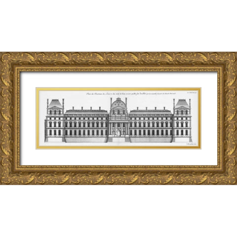 Louvre, Elevation South Facade Facing River Gold Ornate Wood Framed Art Print with Double Matting by Blondel, Jacques Francois