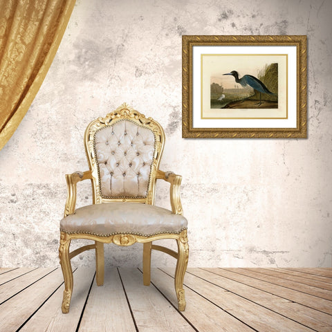Blue Crane or Heron Gold Ornate Wood Framed Art Print with Double Matting by Audubon, John James