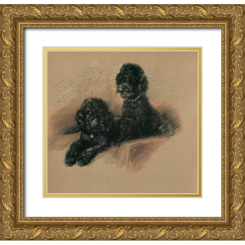 Poodles Gold Ornate Wood Framed Art Print with Double Matting by Dawson, Lucy
