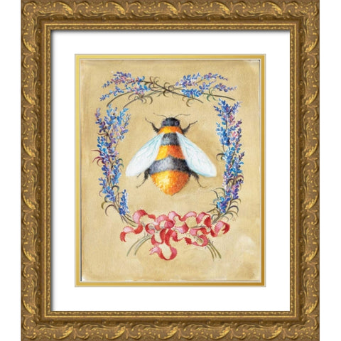 Honey Bee and Lavender Gold Ornate Wood Framed Art Print with Double Matting by Neil, Lucy