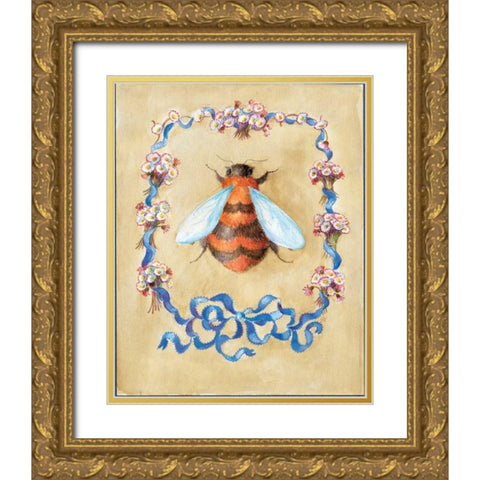 Honey Bee and Daisies Gold Ornate Wood Framed Art Print with Double Matting by Neil, Lucy