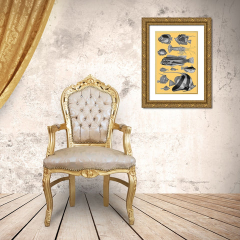 Tropical Fish Collage 1-Yellow Background Gold Ornate Wood Framed Art Print with Double Matting by Renard, Louis