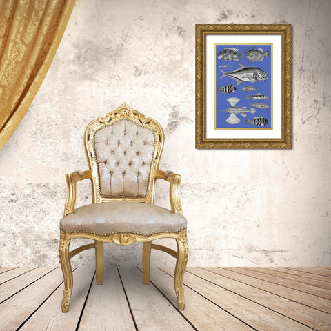 Tropical Fish Collage 2-Blue Background Gold Ornate Wood Framed Art Print with Double Matting by Renard, Louis