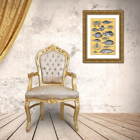 Tropical Fish Collage 3-Yellow Background Gold Ornate Wood Framed Art Print with Double Matting by Renard, Louis