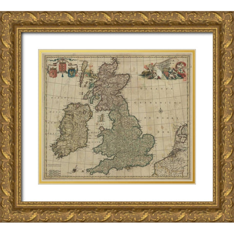 Angliae, Scotiae, Hiberniae Gold Ornate Wood Framed Art Print with Double Matting by De Wit, Frederick