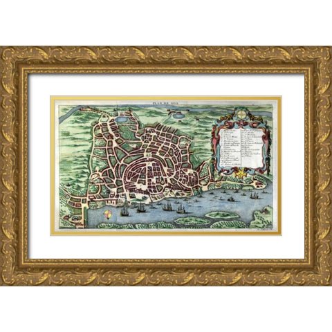 Plan de Goa Gold Ornate Wood Framed Art Print with Double Matting by Francois, Antoine