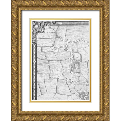 Roque Sectional map of London 1748 Gold Ornate Wood Framed Art Print with Double Matting by Roque, John