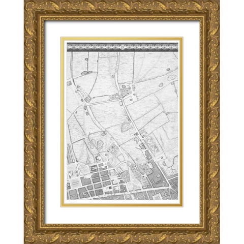Roque Sectional map of London 1748 Gold Ornate Wood Framed Art Print with Double Matting by Roque, John