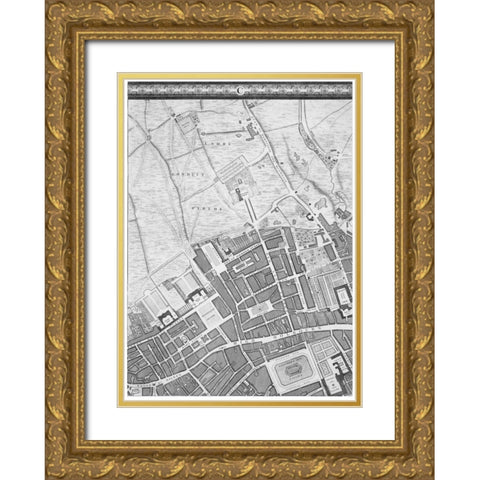 Roque Sectional map of London 1748 Gold Ornate Wood Framed Art Print with Double Matting by Roque, John