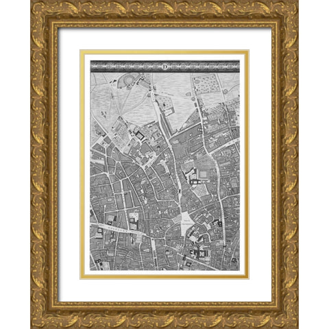 Roque Sectional map of London 1748 Gold Ornate Wood Framed Art Print with Double Matting by Roque, John