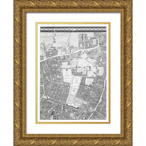 Roque Sectional map of London 1748 Gold Ornate Wood Framed Art Print with Double Matting by Roque, John