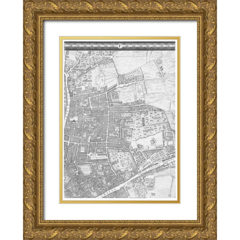 Roque Sectional map of London 1748 Gold Ornate Wood Framed Art Print with Double Matting by Roque, John