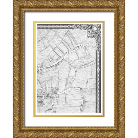 Roque Sectional map of London 1748 Gold Ornate Wood Framed Art Print with Double Matting by Roque, John