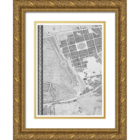 Roque Sectional map of London 1748 Gold Ornate Wood Framed Art Print with Double Matting by Roque, John