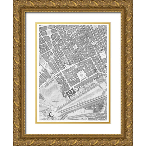 Roque Sectional map of London 1748 Gold Ornate Wood Framed Art Print with Double Matting by Roque, John