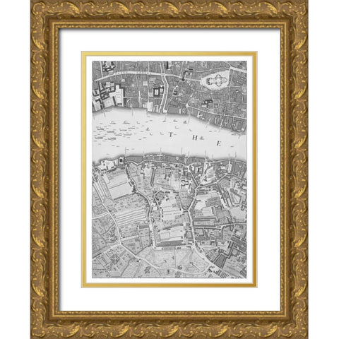 Roque Sectional map of London 1748 Gold Ornate Wood Framed Art Print with Double Matting by Roque, John