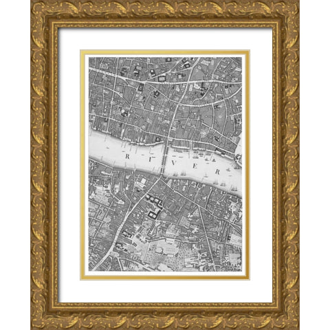 Roque Sectional map of London 1748 Gold Ornate Wood Framed Art Print with Double Matting by Roque, John