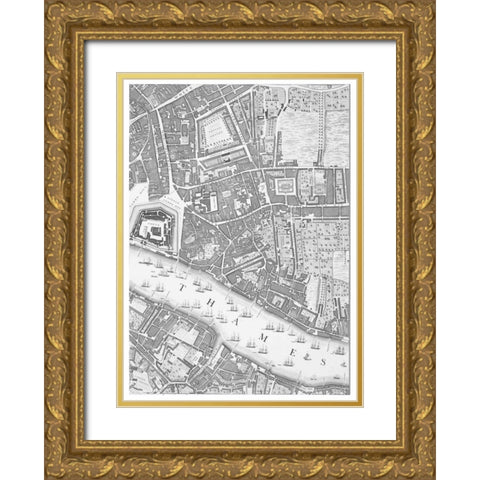 Roque Sectional map of London 1748 Gold Ornate Wood Framed Art Print with Double Matting by Roque, John
