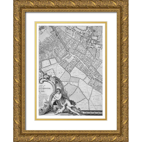 Roque Sectional map of London 1748 Gold Ornate Wood Framed Art Print with Double Matting by Roque, John