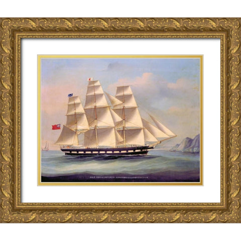 Barque Troas entering Hong Kong Gold Ornate Wood Framed Art Print with Double Matting by Anonymous, Chinese 1866