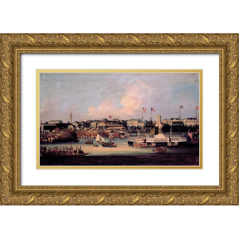Paddle Steamer Wilamette, Canton Gold Ornate Wood Framed Art Print with Double Matting by Anonymous, Chinese 1866
