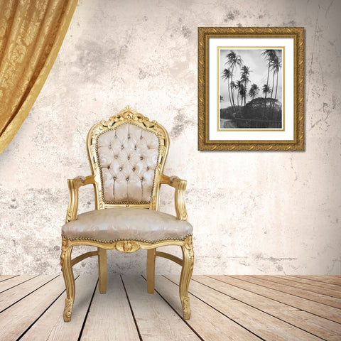 Coconut Palms, Honolulu, 1907 Gold Ornate Wood Framed Art Print with Double Matting by Anonymous