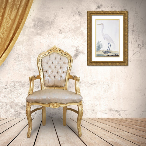 Egret Gold Ornate Wood Framed Art Print with Double Matting by Gordon, Robert James